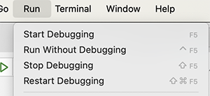 Wrong debug menu items